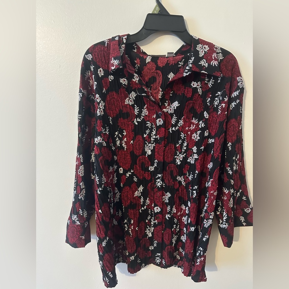 Red and black button up shirt